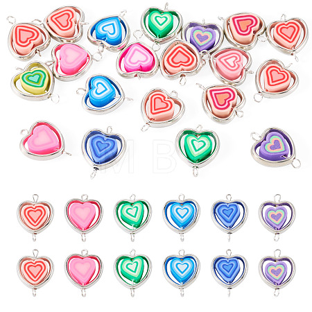 20Pcs Polymer Clay Heart & CCB Heart Frame Links Connector Charms CLAY-TADJ0001-04-1