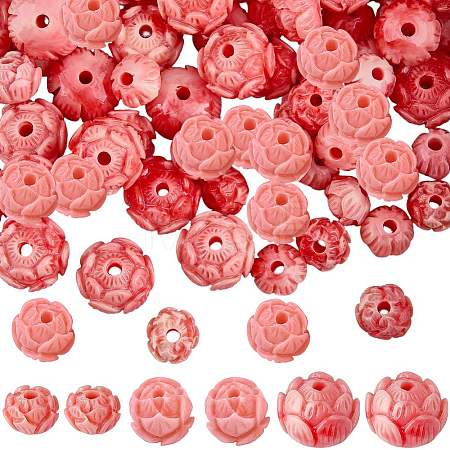 100Pcs 3 Styles Synthetic Coral Dyed Carved Beads SHEL-SC0002-10-1