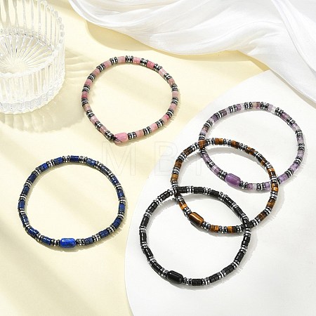 Non-magnetic Synthetic Hematite & Natural Gemstone Beads Stretch Bracelets for Women Men BJEW-JB13808-1