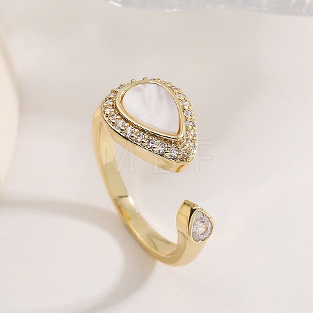 Brass Micro Pave Cubic Zirconia Open Cuff Rings for Women LS-RJEW-K308-03A-G-1