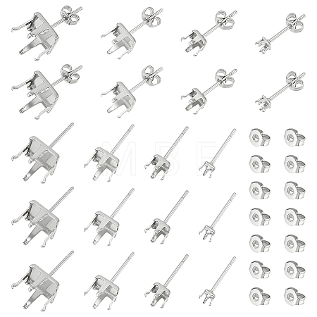 80Pcs 4 Style 304 Stainless Steel Square Stud Earring Settings STAS-UN0050-41-1