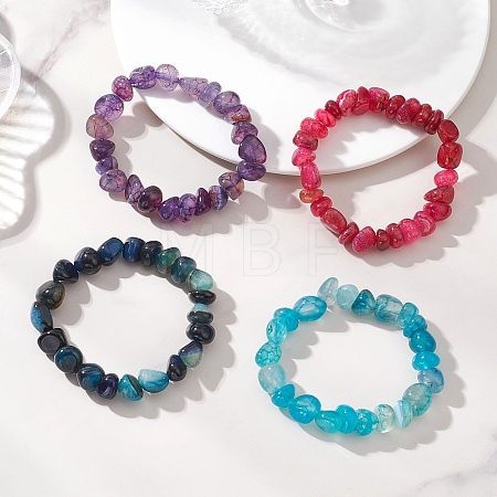 4Pcs Dyed Natural Dragon Veins Agate Beaded Stretch Bracelets for Women BJEW-JB13047-1