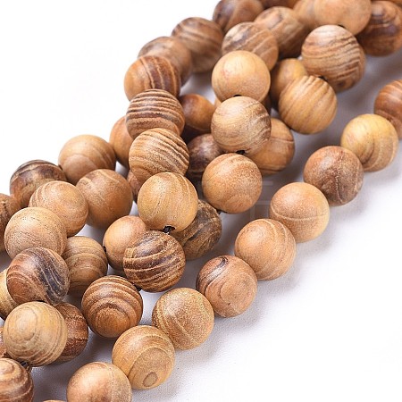 Natural Wood Beads Strands WOOD-F008-05-D-1