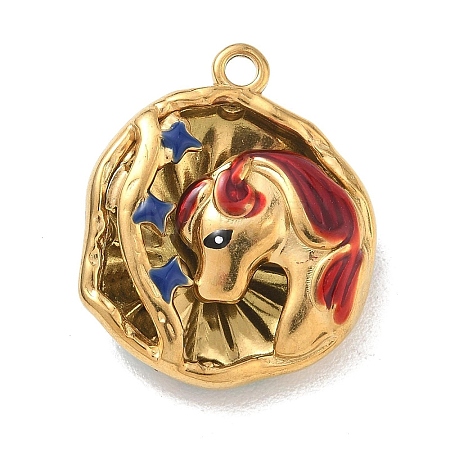 Hollow 304 Stainless Steel Two Sides Enamel Pendants STAS-L316-17G-03-1