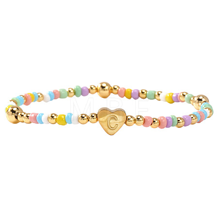 Summer Stainless Steel Heart Alphabet Colorful Glass Seed Beaded Stretch Bracelets for Women JV8929-29-1