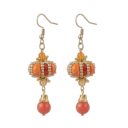 Lantern 304 Stainless Steel Synthetic Imperial Jasper Dangle Earrings EJEW-MZ00609-04-1