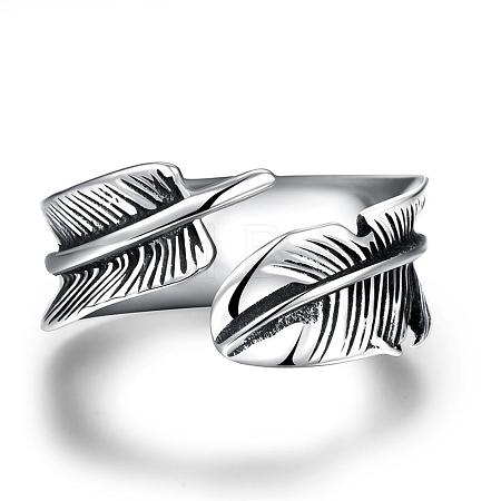 Fashionable Unisex 316L Surgical Stainless Steel Feather Cuff Rings RJEW-BB09945-8-1