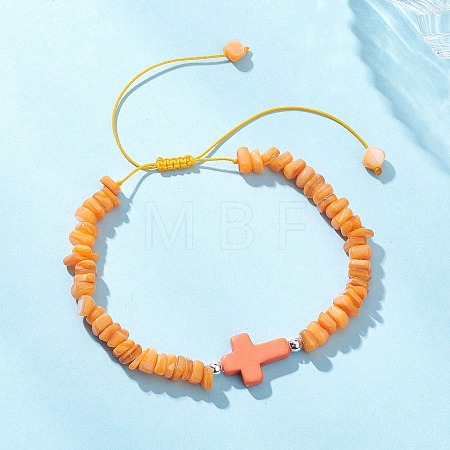 Adjustable Natural Freshwater Shell & Dyed Synthetic Turquoise Beads Braided Bead Bracelets for Women BJEW-JB13105-04-1