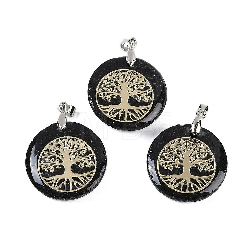 Natural Lava Rock Flat Round Pendants G-Q188-01P-15-1