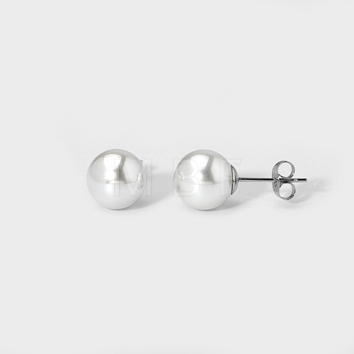 Elegant Titanium Steel Imitation Pearl Stud Earrings NB5919-10-1