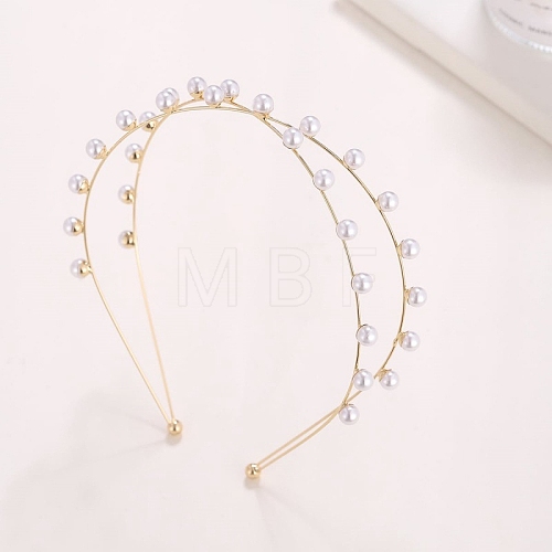 Plastic Imitation Pearl Beads Double Layer Hair Bands PW-WG80B98-01-1