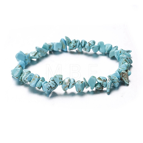 Synthetic Turquoise Chips Beaded Stretch Bracelet for Women PW-WG72437-05-1