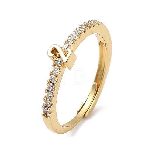 Rack Plating Brass Clear Cubic Zirconia Number 2 Adjustable Rings for Women RJEW-S407-09G-02-1