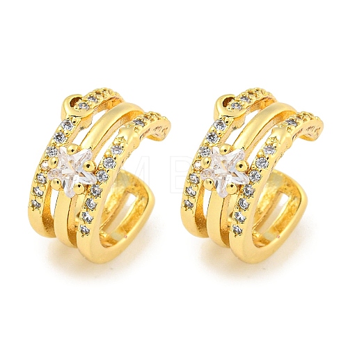 Brass Micro Pave Clear Cubic Zirconia Cuff Earrings for Women EJEW-C104-119G-1