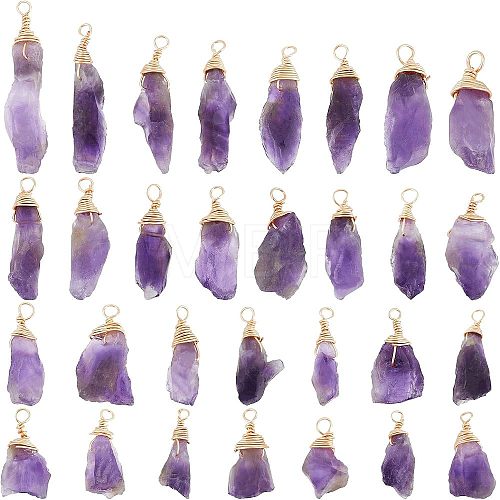 30Pcs Raw Rough Natural Amethyst Pendants FIND-FH0004-86-1