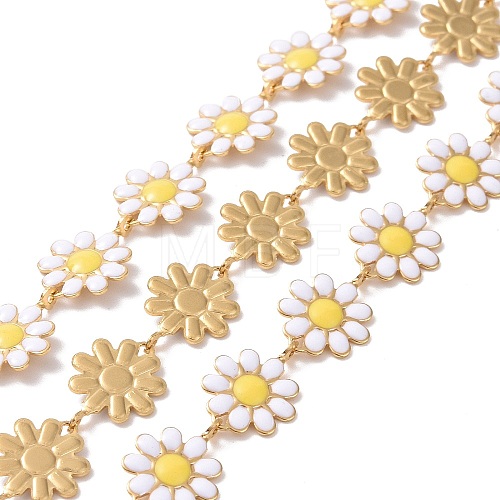 304 Stainless Steel Daisy Flower Link Chains with Enamel AJEW-J035-03G-09-1