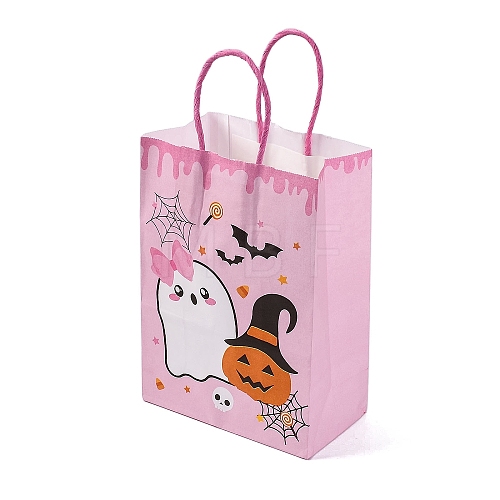 Halloween Theme Ghost & Pumpkin Printed Paper Gift Tote Bags ABAG-Q055-02A-1