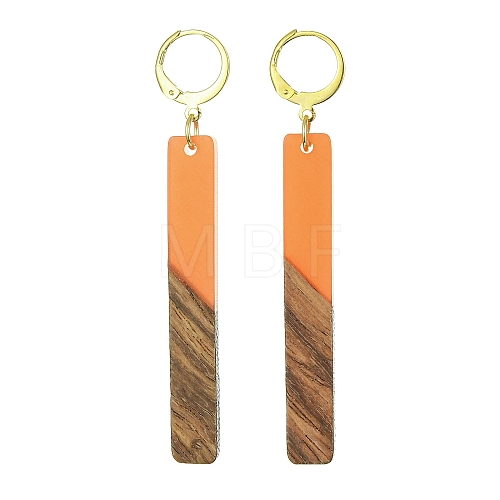 Two Tone Resin & Walnut Wood Rectangle Dangle Leverback Earrings EJEW-JE05503-02-1