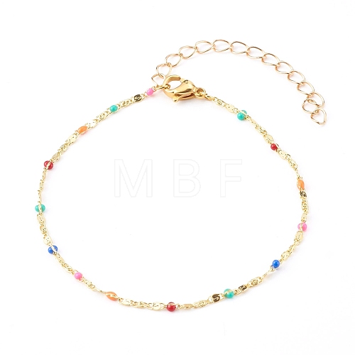 Brass Enamel Lumachina Chain Anklets AJEW-AN00397-1