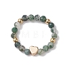 Round Natural Apatite & Green Aventurine & Amethyst & Moss Agate Beads Stretch Rings for Women RJEW-JR00714-01-4