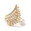 Cubic Zirconia Wing with Plastic Imitation Pearl Open Cuff Rings RJEW-Q783-01G-2