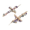 Natural Fluorite Cross Dangle Earrings EJEW-Z071-01G-05-2