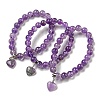 8.5mm Round Natural Amethyst Beaded Stretch Bracelets BJEW-C074-01M-1