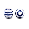 Hand Painted Blue and White Striped Round Porcelain Beads PORC-Q007-01B-3
