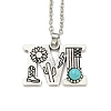 Letter A~Z Antique Silver Plated Alloy with Synthetic Turquoise Pendant Necklaces NJEW-G080-01M-1