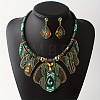 Bohemian Ethnic Style Alloy Rhinestone & Polyester Cord Pendant Necklaces & Rhombus Stud Dangle Earrings Sets FS-WG2889B-01-1