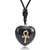 Synthetic Blue Goldstone Heart Engraved AnKh Cross Pendant Personalized DIY Necklaces SC1205-4-1