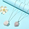 Natural Rose Quartz Nugget Pendant Necklace with 304 Stainless Steel Chains NJEW-JN04385-03-6