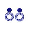 Acrylic Blue and White Porcelain Printed Dangle Stud Earrings FS-WG917E7-04-1