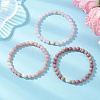 3Pcs Natural Pink Opal & Rhodochrosite & Rose Quartz Round Beads Stretch Bracelets for Women BJEW-JB13055-2