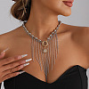 Two Tone Alloy Sun and Chain Tassel 2-Strand Bib Necklaces with CCB Plastic Beads for Women WG233F9-01-2