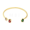 Brass Pave Green & Red Glass Open Cuff Bangles for Women BJEW-M312-07G-2