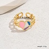 Exquisite Sweet Brass Enamel Colorblock Heart Cuff Ring for Women Daily Party Wear IR6590-1