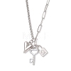 Alloy Crystal Rhinestone Heart Key Lock Pendant 304 Staniless Steel Rolo Chain Paperclip Chain Necklaces for Women NJEW-JN05620-3