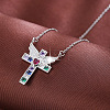 Brass Pave Colorful Cubic Zirconia Cross with Angel Wings Pendant Necklaces for Women WGF2102-02-1