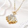 Two Tone 304 Stainless Steel Paperclip Chain Ocean Shell Shape Pendant Necklaces NJEW-JN06572-1