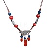 Bohemian Bohemian Alloy with Porcelain Teardrop Bead Tassel Pendant Adjustable Necklaces FS-WG3E161-01-3