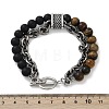 Natural Round Tiger Eye & Frosted Black Bead Bracelets BJEW-M081-01B-3