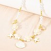 Ocean Brass Enamel Starfish Shell Shape Pendant Round ABS Imitation Pearl Beaded Necklaces KK-CBA4547-04D-G-3