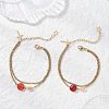 Natural Red Agate Faceted Flat Round with Brass Cube Link Bracelets BJEW-JB13481-1