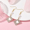 Alloy Crystal Rhinestone Rectangle with Heart Dangle Earrings EJEW-JE05491-01-3
