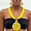 Wire-Wrapped Alloy Resin & Waxed Cord Multi-Strand Necklace & Spiral Earrings Set for Women WG77E48-03-1