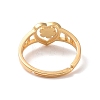 Brass Heart with Flower Adjustable Ring for Women RJEW-P034-06G-3
