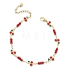 Brass Glass and Enamel Red Cherry Link Chain Anklets for Women AJEW-AN00814-3