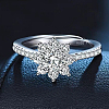 Rhodium Plated 925 Sterling Silver Flower Micro Pave Moissanite Adjustable Rings for Women WG9AA84-02-1