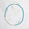 Faceted Round Natural Turquoise & Shell Pearl Beaded Necklaces NJEW-L125-005G-01-2